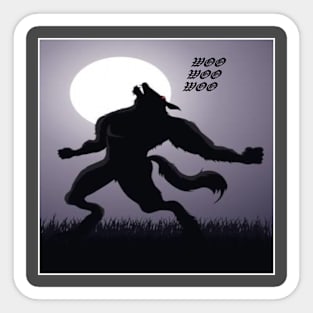 A picture of wolf saying woo for HALLAWEEN Sticker